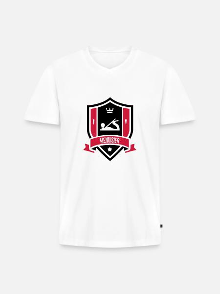 Menuisier / Menuiserie / Bois / Charpentier - T-shirt encolure en V Premium bio Homme - blanc