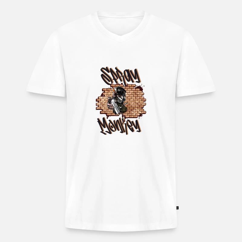 Spray Monkey Graffiti - Männer Premium Bio T-Shirt mit V-Ausschnitt - Weiß