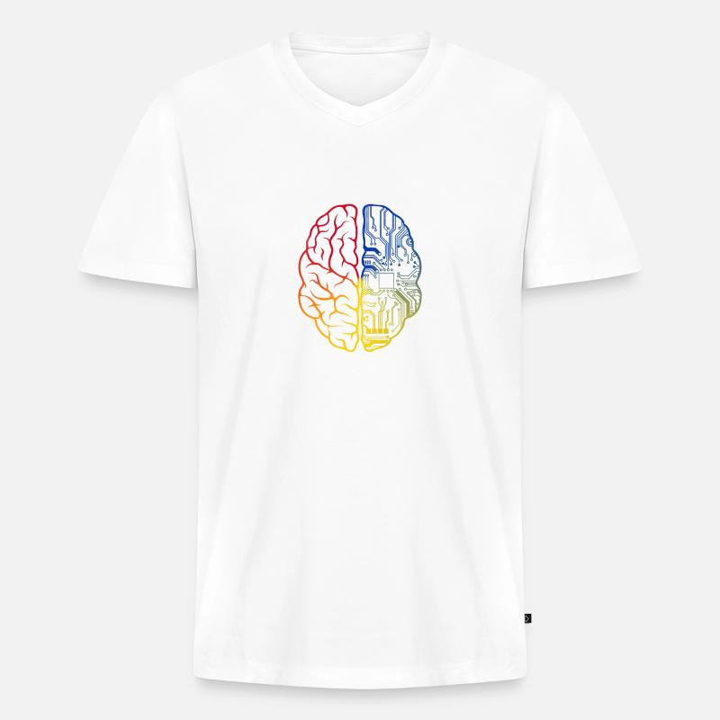 Programmeur Codeur - Développeur Programmation Cerveau - T-shirt encolure en V Premium bio Homme - blanc
