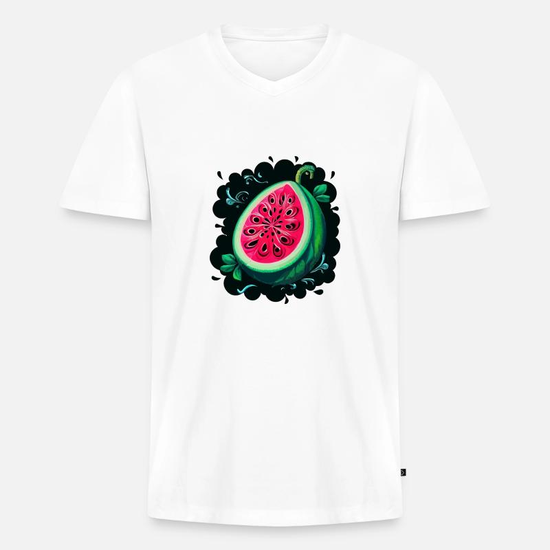 WASSERMELONE - Männer Premium Bio T-Shirt mit V-Ausschnitt - Weiß