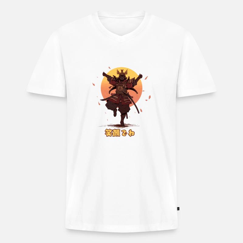 Happy Samurai 2 - Männer Premium Bio T-Shirt mit V-Ausschnitt - Weiß