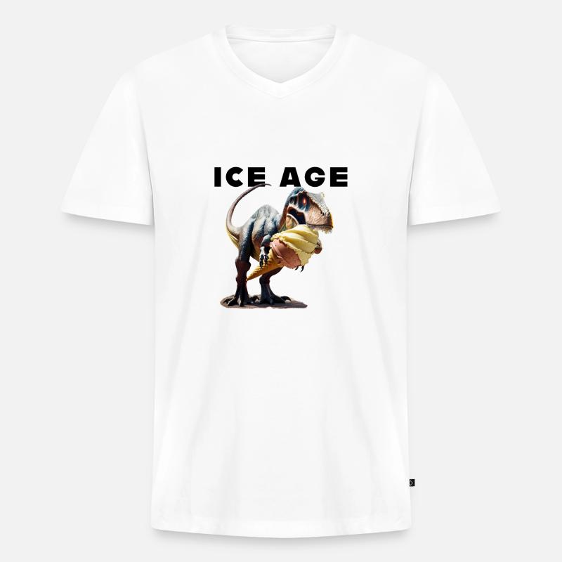 Eiszeit mit Dinosaurier - Männer Premium Bio T-Shirt mit V-Ausschnitt - Weiß