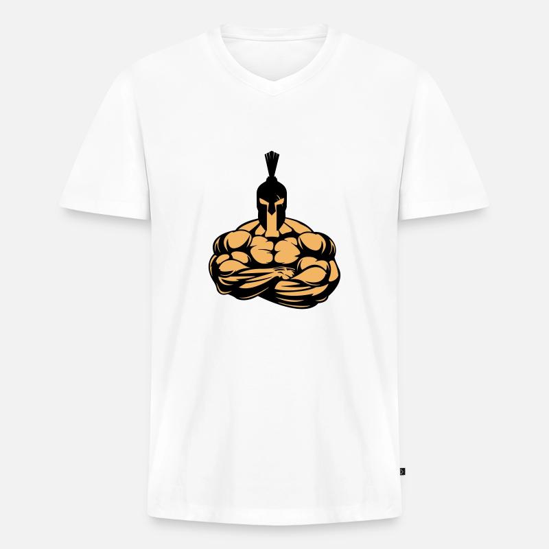 strong spartan - Männer Premium Bio T-Shirt mit V-Ausschnitt - Weiß