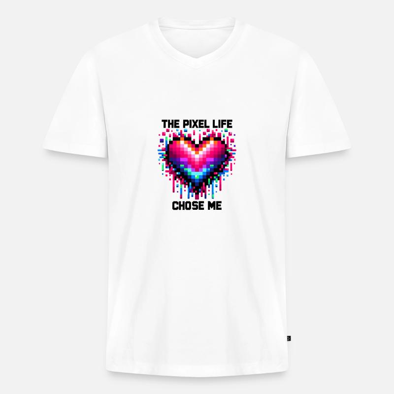 Das Pixel-Leben hat mich auserwählt - Männer Premium Bio T-Shirt mit V-Ausschnitt - Weiß