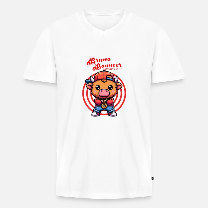 Bruno Bouncer - Bruno der Sicherheitsmann - Männer Premium Bio T-Shirt mit V-Ausschnitt - Weiß