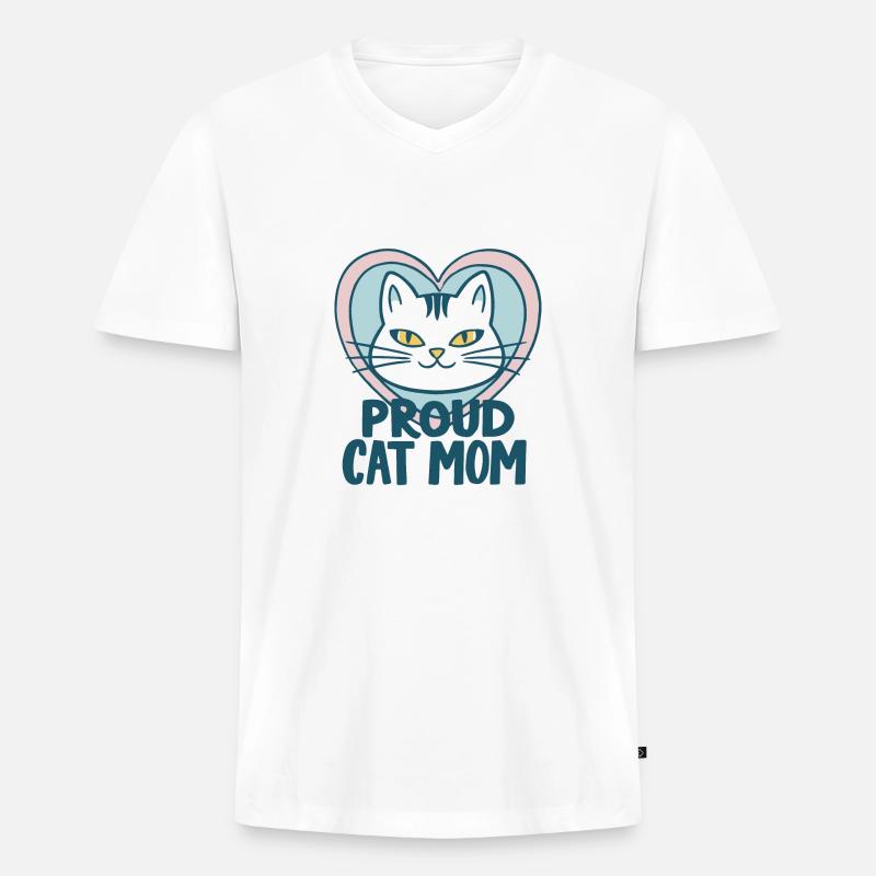 STOLZE KATZENMAMA - Männer Premium Bio T-Shirt mit V-Ausschnitt - Weiß