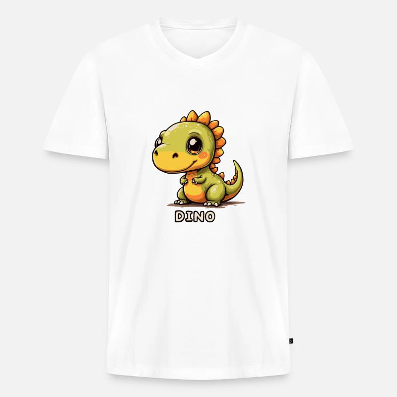 DINOSAURIER - Männer Premium Bio T-Shirt mit V-Ausschnitt - Weiß