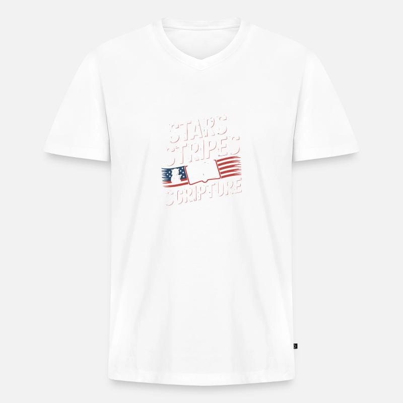 Stars, Stripes & Scripture - Lightblessed - - Männer Premium Bio T-Shirt mit V-Ausschnitt - Weiß