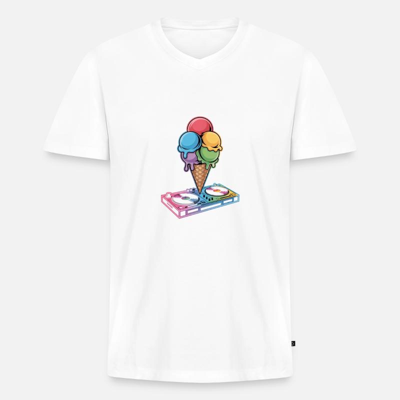 Dj Eiscreme Turntable Kunstwerk - Männer Premium Bio T-Shirt mit V-Ausschnitt - Weiß