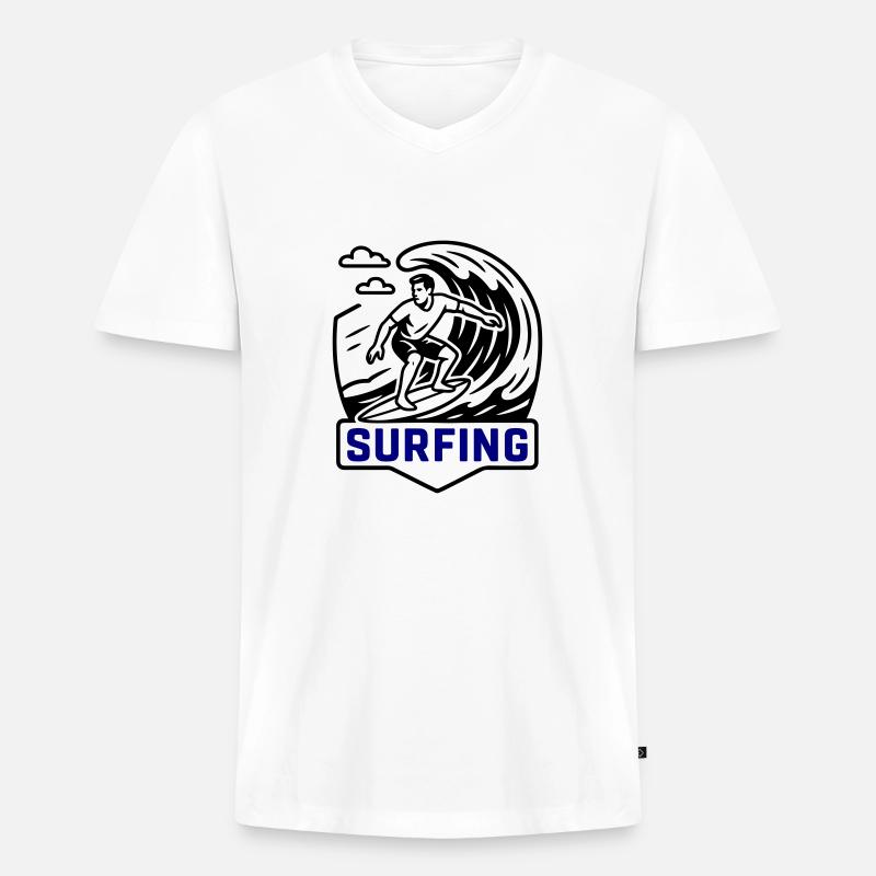 Surfing Symbol Surfer - Männer Premium Bio T-Shirt mit V-Ausschnitt - Weiß