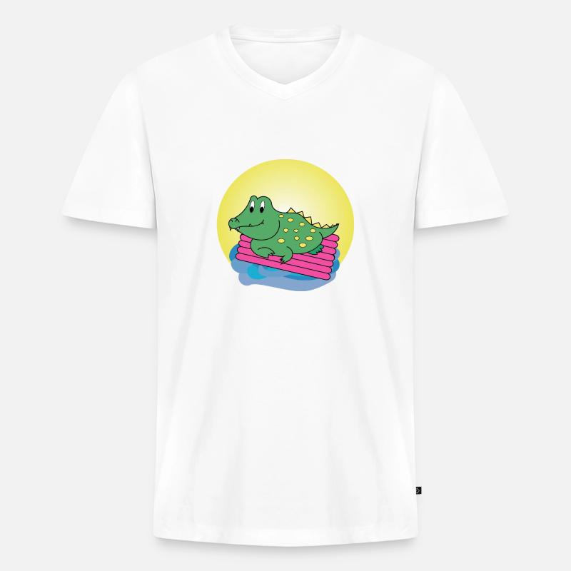 Kai Krokodil - Geschenk - Geschenkidee - Männer Premium Bio T-Shirt mit V-Ausschnitt - Weiß