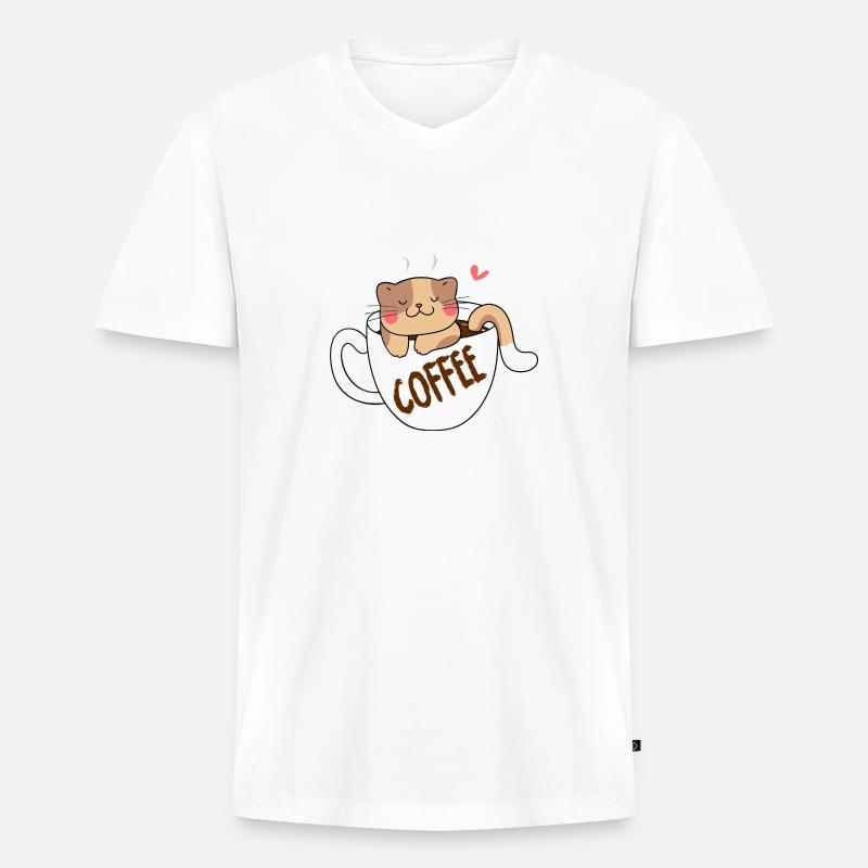 Ozelot Kaffee - Männer Premium Bio T-Shirt mit V-Ausschnitt - Weiß