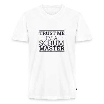 « Trust Me « | » « Scrum Master » - T-shirt encolure en V Premium bio Homme - blanc - Devant - Nico (187cm)