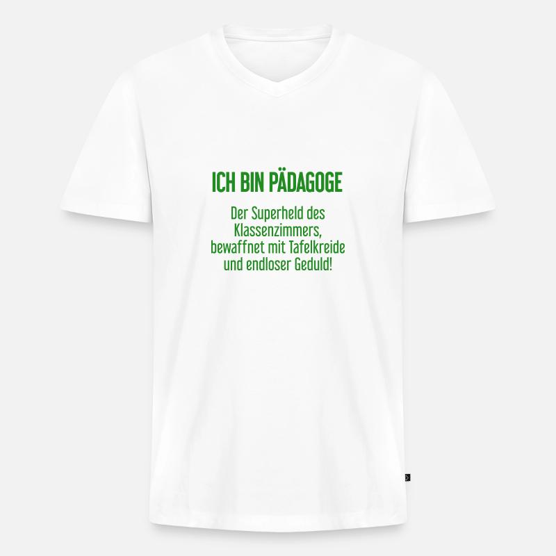 Pädagoge - Der Superheld des Klassenzimmers! - Männer Premium Bio T-Shirt mit V-Ausschnitt - Weiß