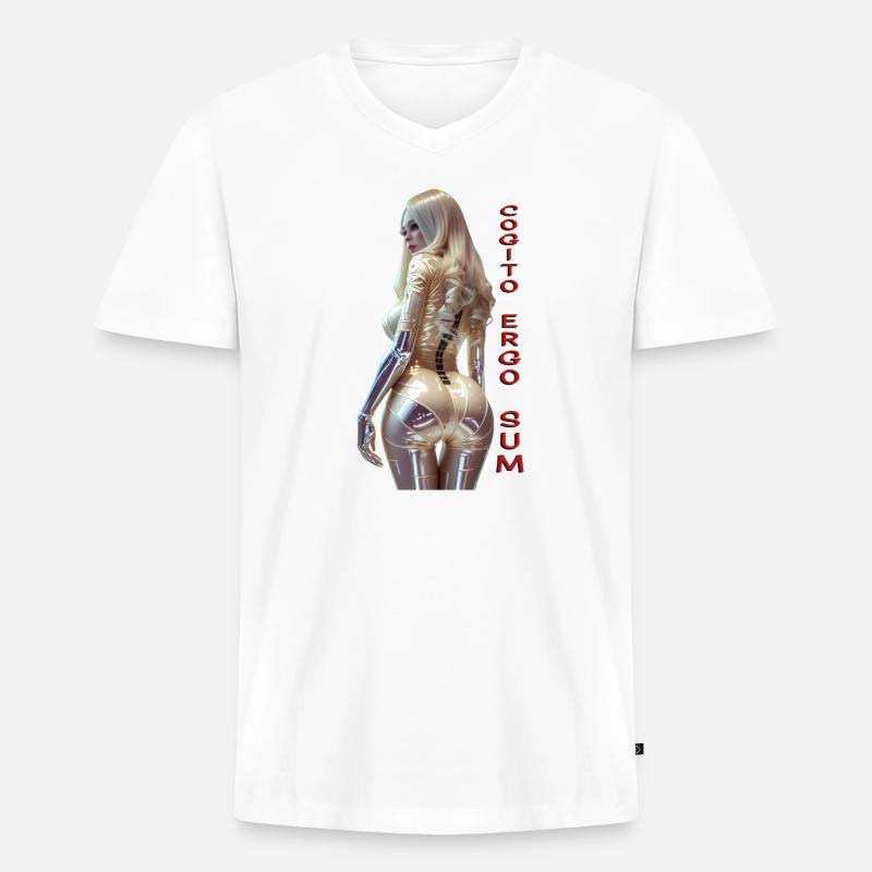 Cogito 01 (mit Text) - Männer Premium Bio T-Shirt mit V-Ausschnitt - Weiß