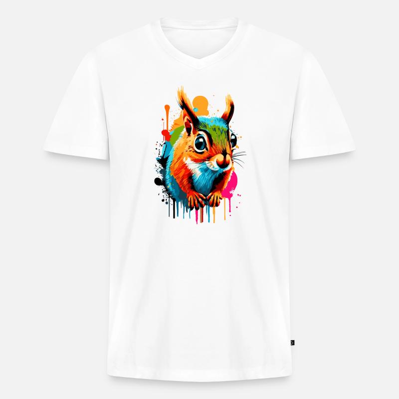 Eichhörnchen Sciurus - Squirrel Farbenfroh - Männer Premium Bio T-Shirt mit V-Ausschnitt - Weiß
