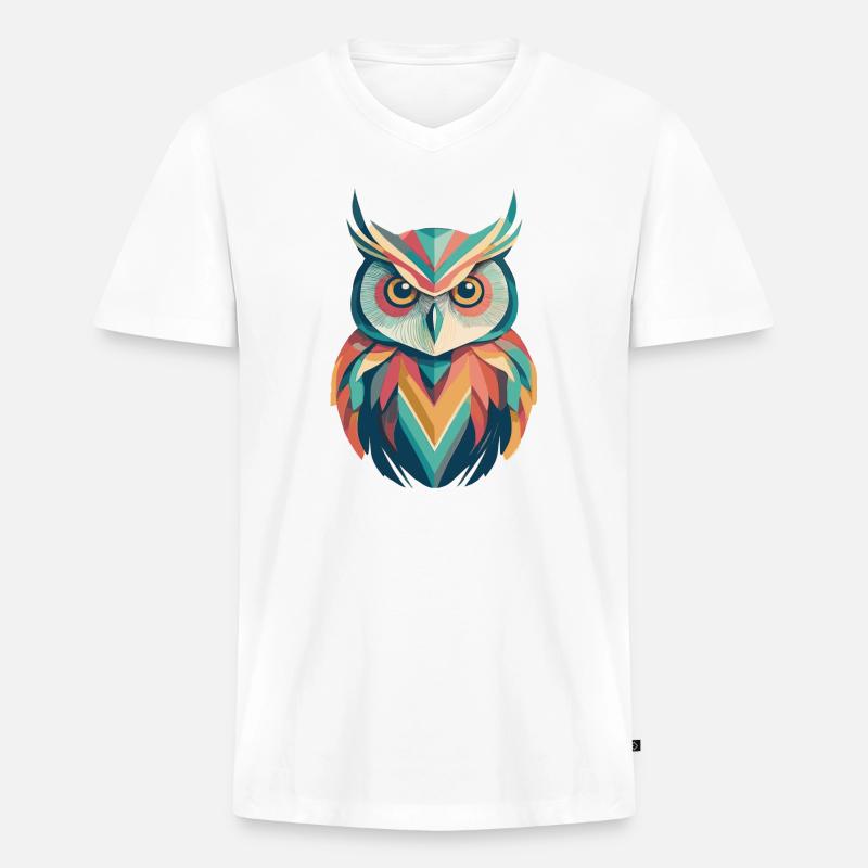 Glänzende Eule - Männer Premium Bio T-Shirt mit V-Ausschnitt - Weiß