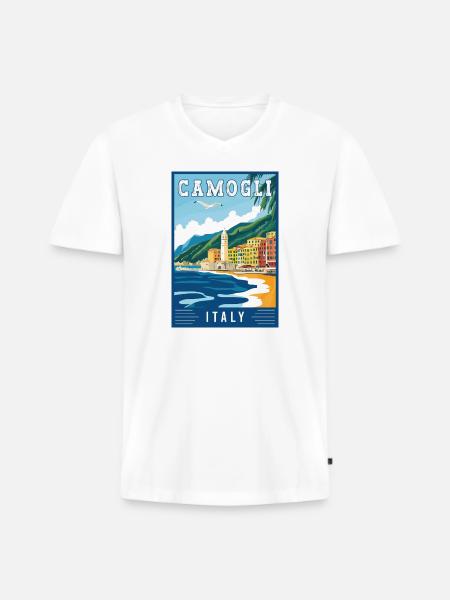 Discover Charming Camogli in Italy - Men's Premium Organic T-shirt with V-neck - white