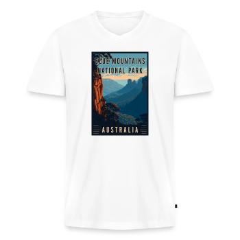 Entdecken Sie den Blue Mountains Nationalpark in Australien - Männer Premium Bio T-Shirt mit V-Ausschnitt - Weiß - Vorne - Nico (187cm)