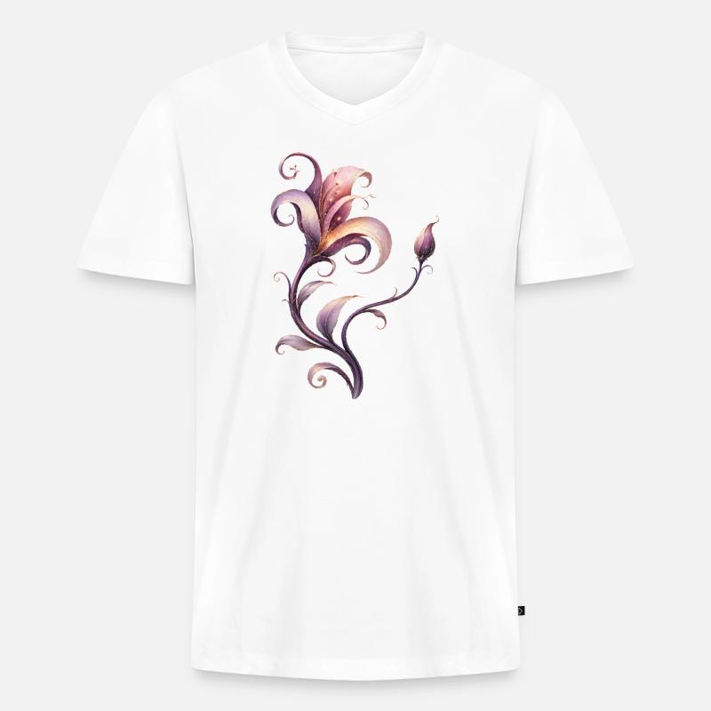 Fantasy Blume Elegantes Ornament - Männer Premium Bio T-Shirt mit V-Ausschnitt - Weiß