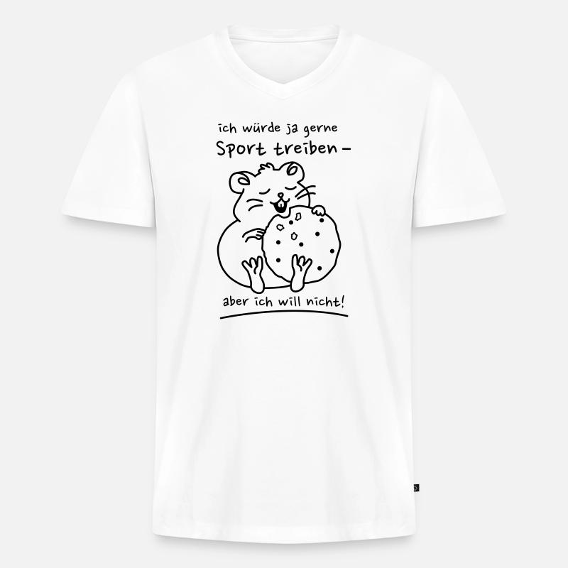 Hamster mit Keks - Männer Premium Bio T-Shirt mit V-Ausschnitt - Weiß