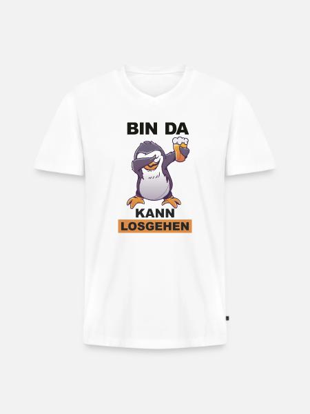 Dabbing Pinguin saufen Trinkspruch - Männer Premium Bio T-Shirt mit V-Ausschnitt - Weiß