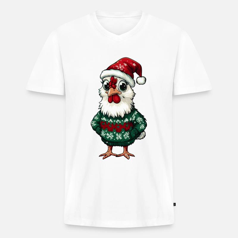 Hahn Weihnachten Comic - Männer Premium Bio T-Shirt mit V-Ausschnitt - Weiß
