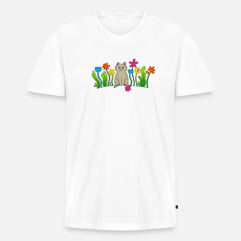 Katze mit einer blume - Männer Premium Bio T-Shirt mit V-Ausschnitt - Weiß