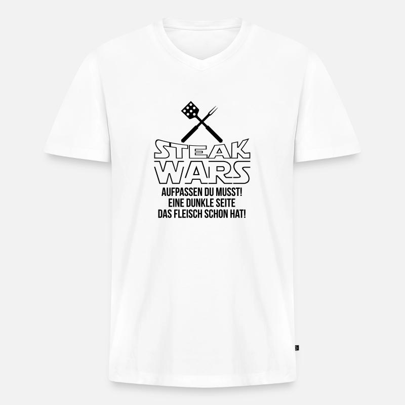 Steak Wars - Männer Premium Bio T-Shirt mit V-Ausschnitt - Weiß