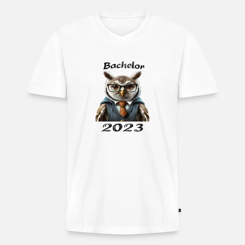 Bachelor 2023 Eule - Männer Premium Bio T-Shirt mit V-Ausschnitt - Weiß