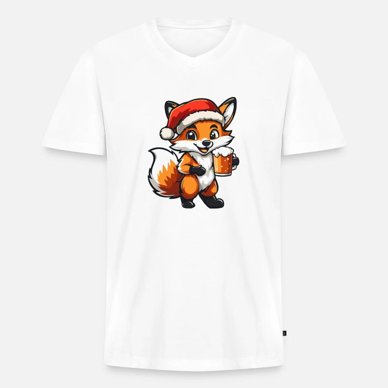 Fuchs Weihnachten Bier - Männer Premium Bio T-Shirt mit V-Ausschnitt - Weiß