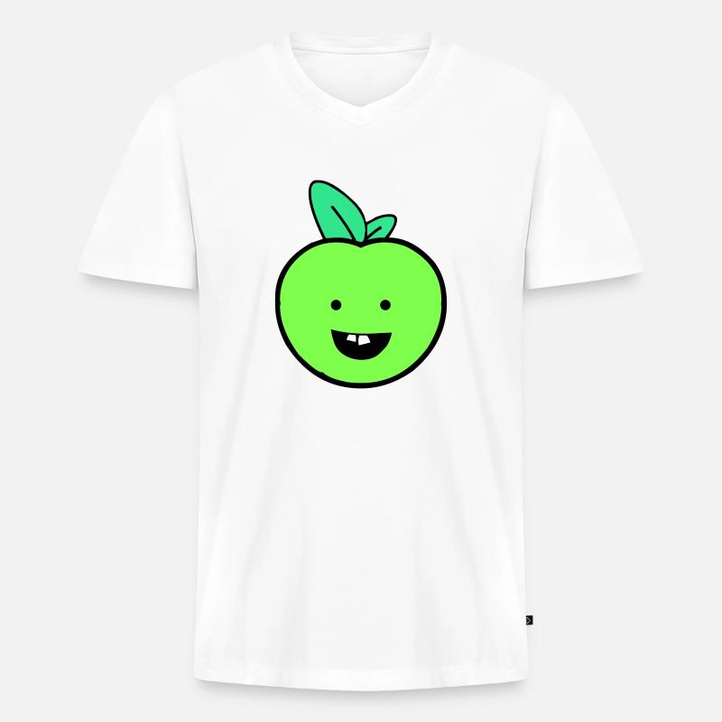 apfel smile - Männer Premium Bio T-Shirt mit V-Ausschnitt - Weiß