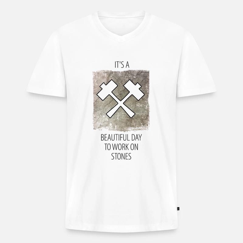 Steinmetz Steinbildhauer Spruch - Männer Premium Bio T-Shirt mit V-Ausschnitt - Weiß