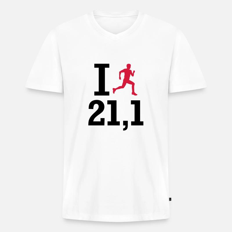 Marathon - Männer Premium Bio T-Shirt mit V-Ausschnitt - Weiß