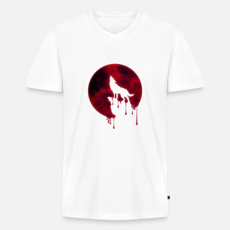Blut Mond Heulender Wolf - Männer Premium Bio T-Shirt mit V-Ausschnitt - Weiß
