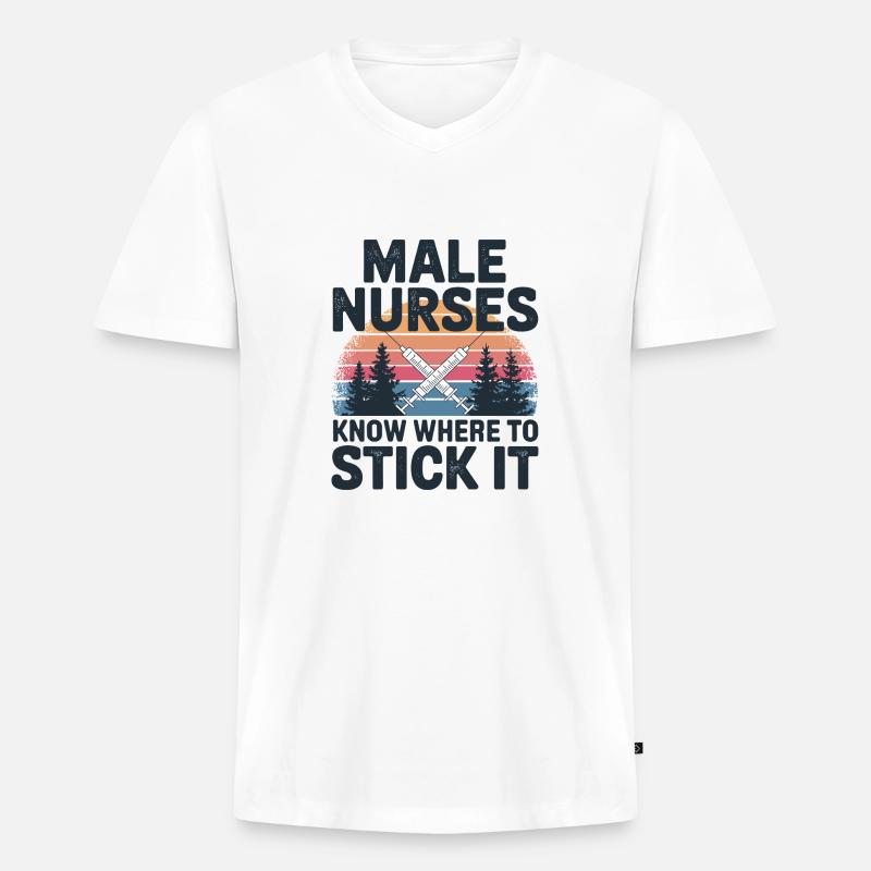 Stolz auf den Pflegeberuf - Männer Premium Bio T-Shirt mit V-Ausschnitt - Weiß