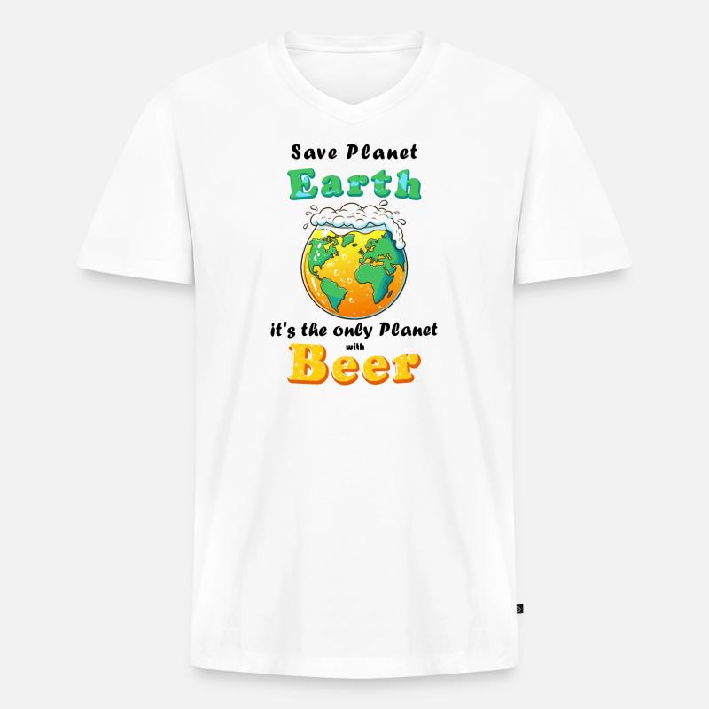 Save Planet Earth - Beer - Männer Premium Bio T-Shirt mit V-Ausschnitt - Weiß