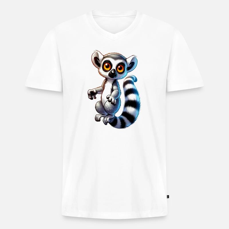 Lemur - Männer Premium Bio T-Shirt mit V-Ausschnitt - Weiß
