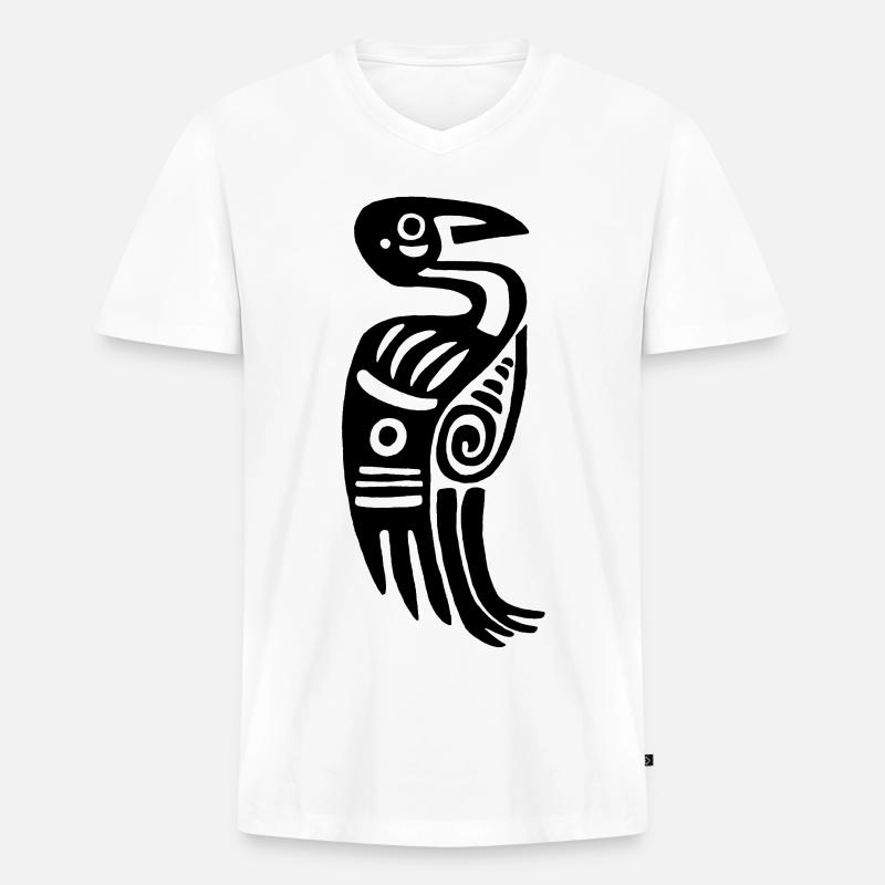 Schwarzer Stammesvogel - Männer Premium Bio T-Shirt mit V-Ausschnitt - Weiß