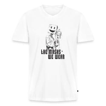 Masks we wear - Men's Premium Organic T-shirt with V-neck - white - Front - Nico (187cm)