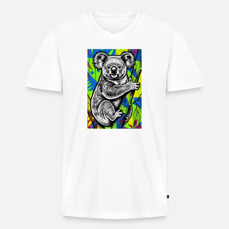 Koala - Männer Premium Bio T-Shirt mit V-Ausschnitt - Weiß