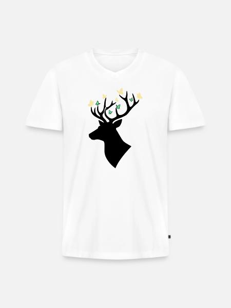 Hirschkopf Schmetterling Bunt - Männer Premium Bio T-Shirt mit V-Ausschnitt - Weiß