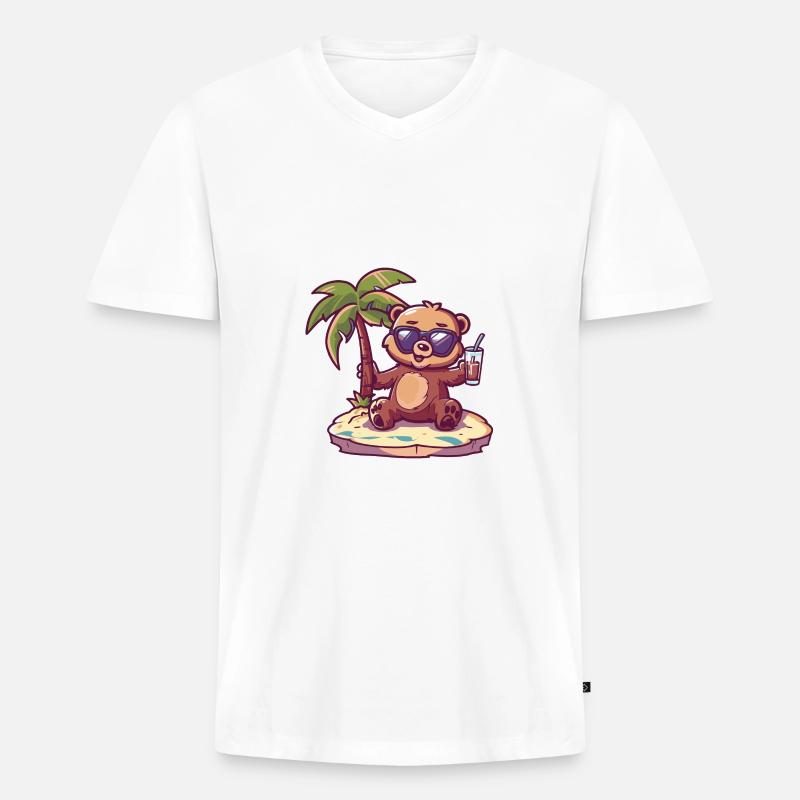Bär Sommer Strand Comic - Männer Premium Bio T-Shirt mit V-Ausschnitt - Weiß