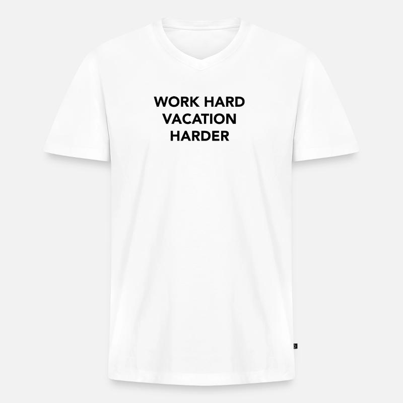 Work hard vacation harder - Männer Premium Bio T-Shirt mit V-Ausschnitt - Weiß