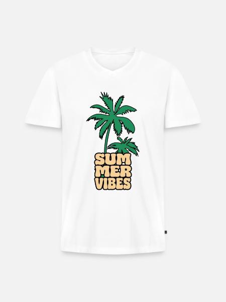 Summer Vibes Palme - Männer Premium Bio T-Shirt mit V-Ausschnitt - Weiß