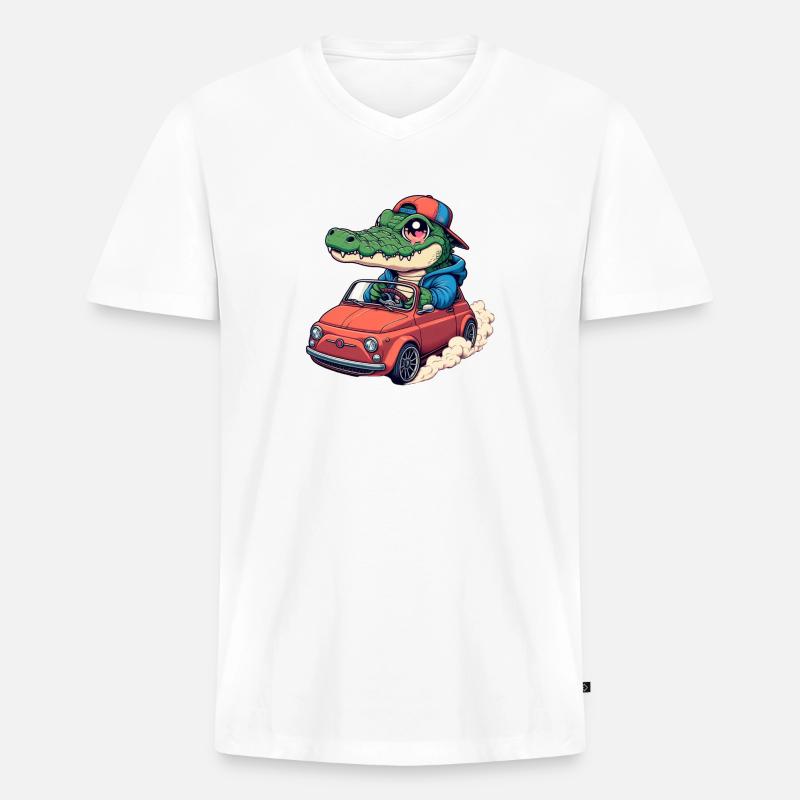 Krokodil-Auto - Männer Premium Bio T-Shirt mit V-Ausschnitt - Weiß