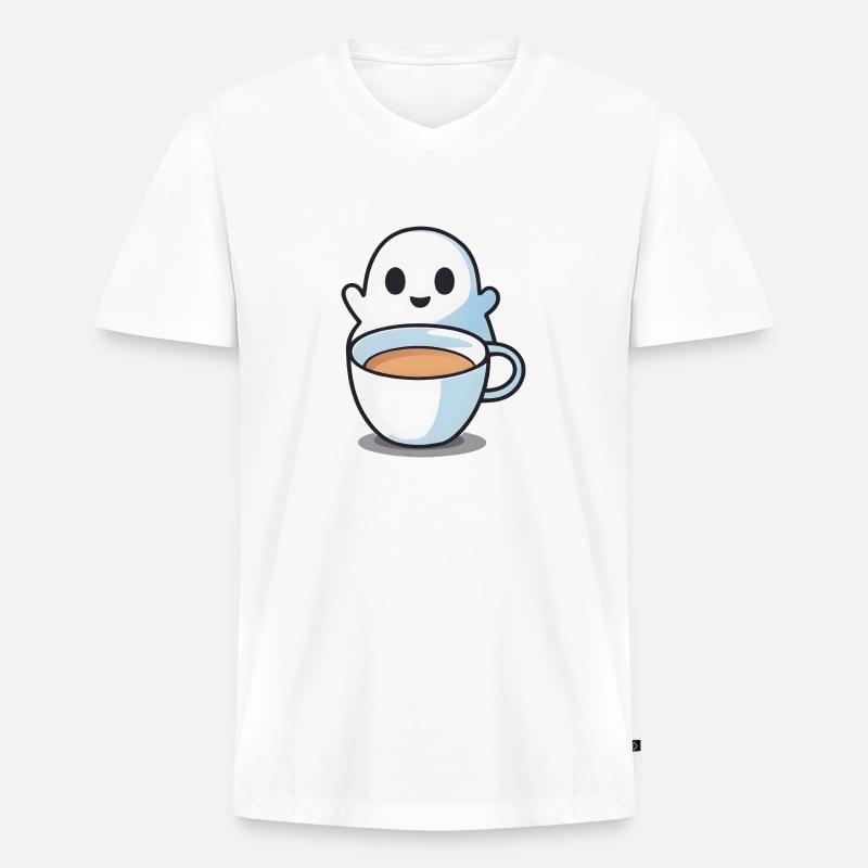 Kaffee Geist - Männer Premium Bio T-Shirt mit V-Ausschnitt - Weiß
