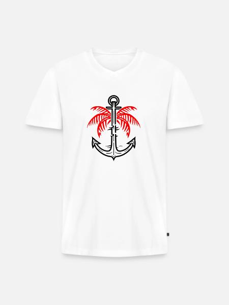 Palm Tree Anchor Icon - Men's Premium Organic T-shirt with V-neck - white