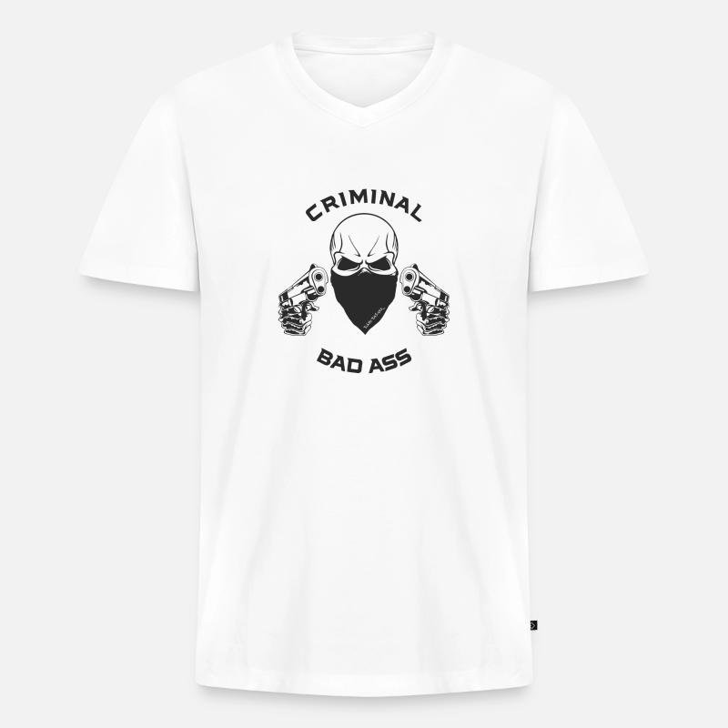 Criminal Badass - Männer Premium Bio T-Shirt mit V-Ausschnitt - Weiß