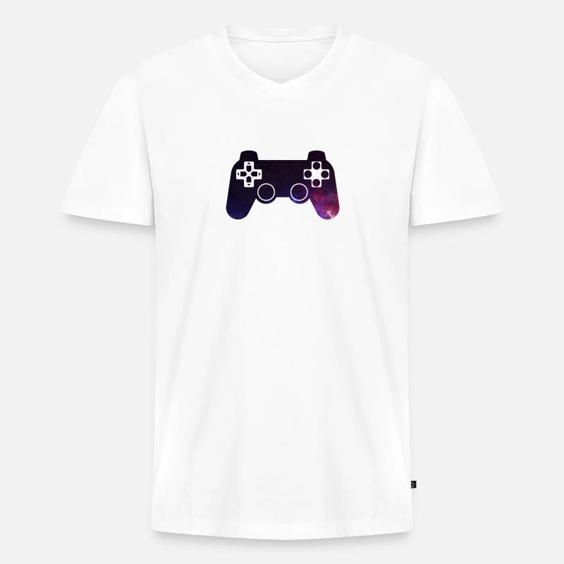 Controller Galaxy - Männer Premium Bio T-Shirt mit V-Ausschnitt - Weiß